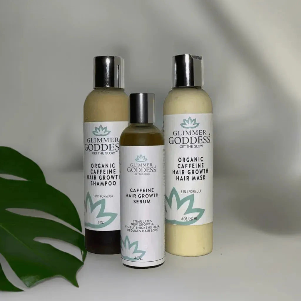 ORGANIC CAFFEINE HAIR GROWTH TRIO: REVITALIZE YOUR HAIR NATURALLY! - Caffeine, growth, hair, Hair Growth, natural, Natural hair growth products, Organic, promote, shampoo, trio, with , MayasBeautyPalace , www.mayasbeautypalace.com , Hair