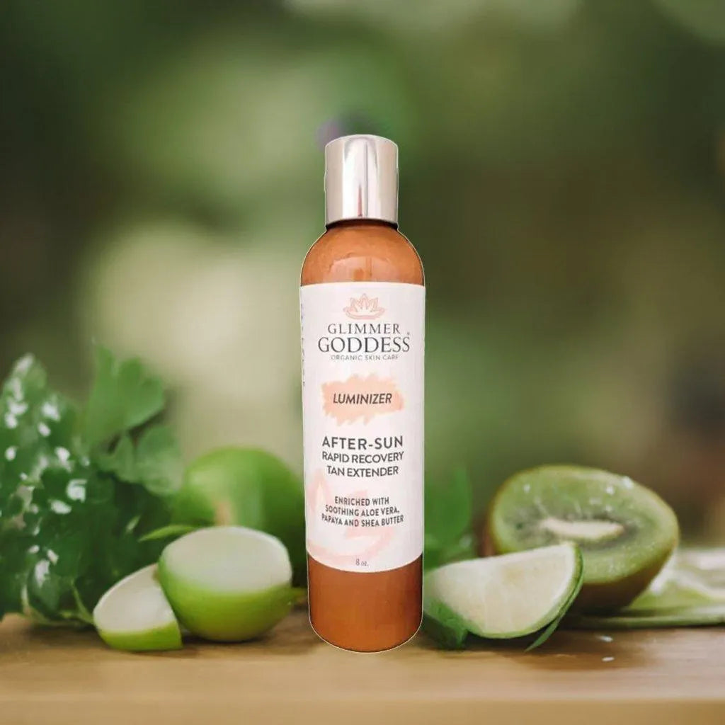 ORGANIC AFTER SUN LOTION & TAN EXTENDER + LUMINIZING SHIMMER - after, Beauty, extender, glow, lotion, Luminizing shimmer, natural, Natural after sun lotion, organic, Organic Skincare, skin, summer, Tan extender , MayasBeautyPalace , www.mayasbeautypalace.com , Beauty & Skincare